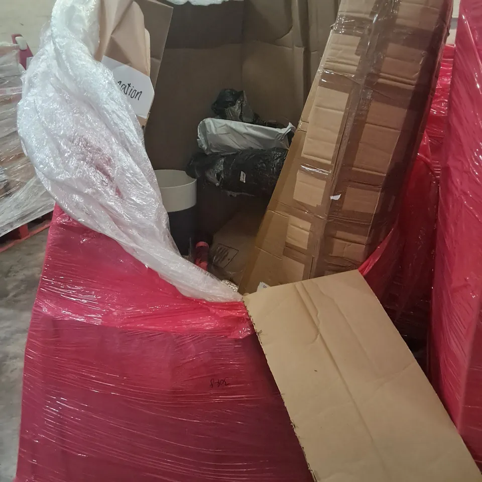 PALLET OF ASSORTED HOUSEHOLD ITEMS TO INCLUDE BLISSWOOD MESH OFFICE CHAIR, KITCHEN TOWEL MULTIPACKS AND PLAYPEN