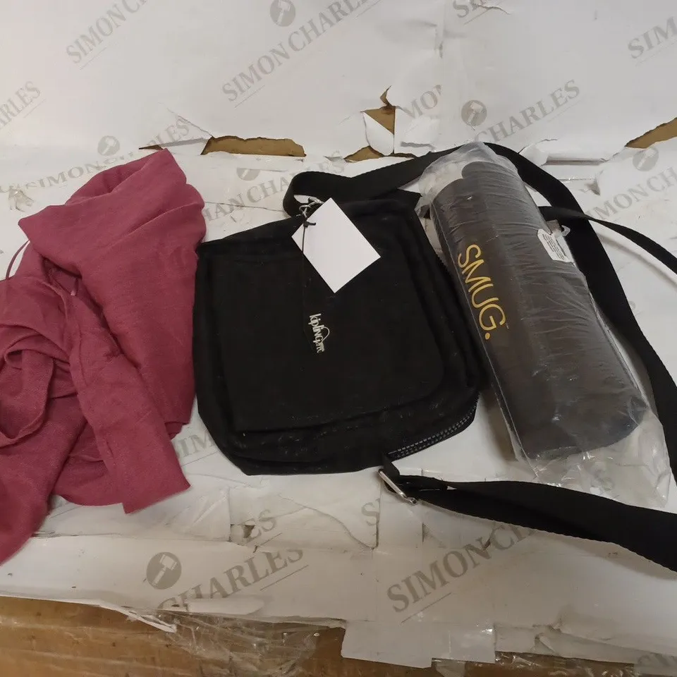 LOT OF 3 ASSORTED ITEMS TO INCLUDE HANDBAG, BLOUSE AND RUBBER MAT