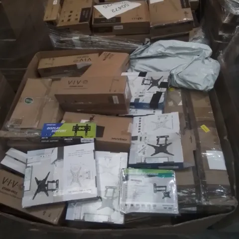 PALLET CONTAINING LARGE QUANTITY OF TV MONTS TO INCLUDE; WALL MOUNT, DESK MOUNTED, CEILING TV BRACKETS ETC