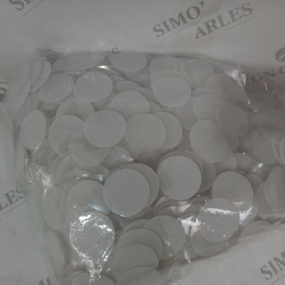 BOX OF APPROXIMATELY 10,000 CUSTOM 54MM RUBBER ADHESIVE HOOK DOTS IN WHITE