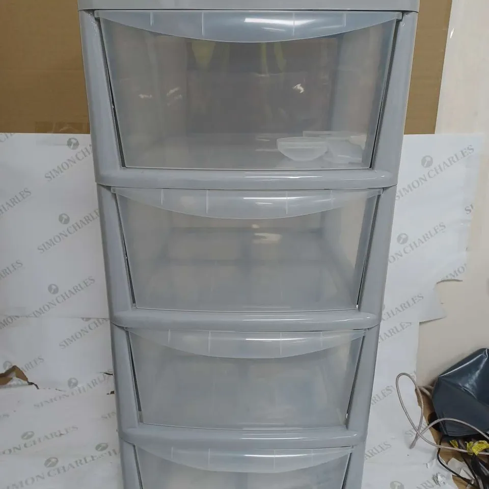 SET OF 4 LIGHT GREY CLEAR PLASTIC STORAGE DRAWS