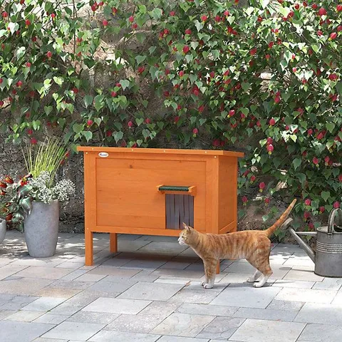 BOXED PAWHUT INSULATED OUTDOOR CAT HOUSE, WATER-RESISTANT FERAL CAT SHELTER WITH ELEVATED BASE AND CUSHION, RED-BROWN (1 BOX)
