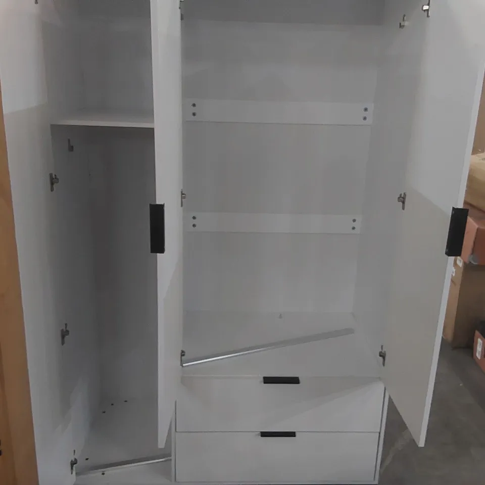 WOODEN 3 DOOR 2 DRAWER WARDROBE - WHITE