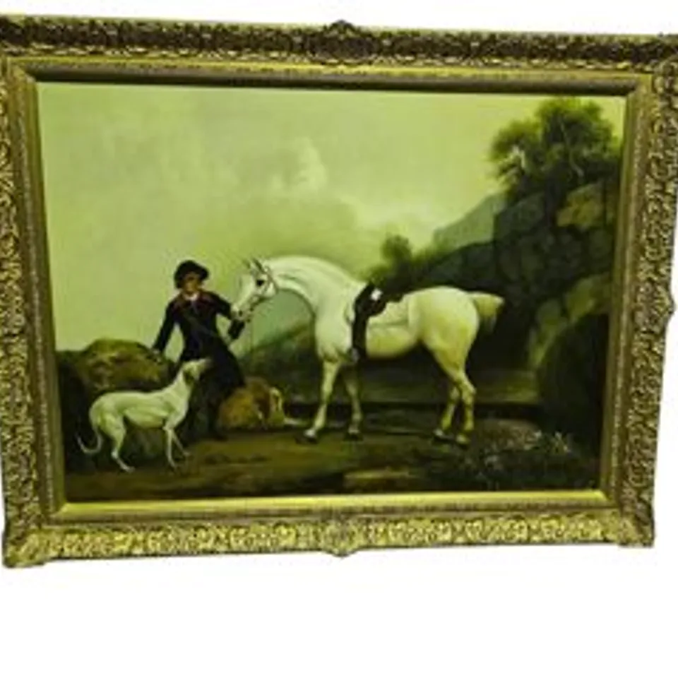 "A GREY HUNTER WITH A GROOM AND A GREYHOUND AT CRESWELL CRAGS"  1762 OIL PAINTING RRP £2700