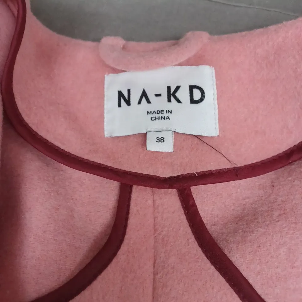 NA-KD PINK KIMONO-STYLE ROBE WITH BURGUNDY PIPING, UK 10 (EU 38)