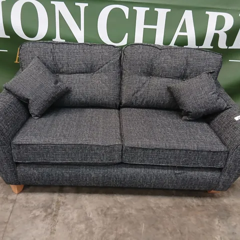 GREY TEXTURED FABRIC TWO-SEAT SOFA WITH CUSHIONS
