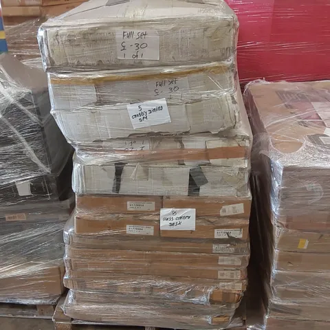 PALLET OF ASSORTED ITEMS INCLUDING: DINING SETS, OFFICE FURNITURE/DESK PARTS ECT