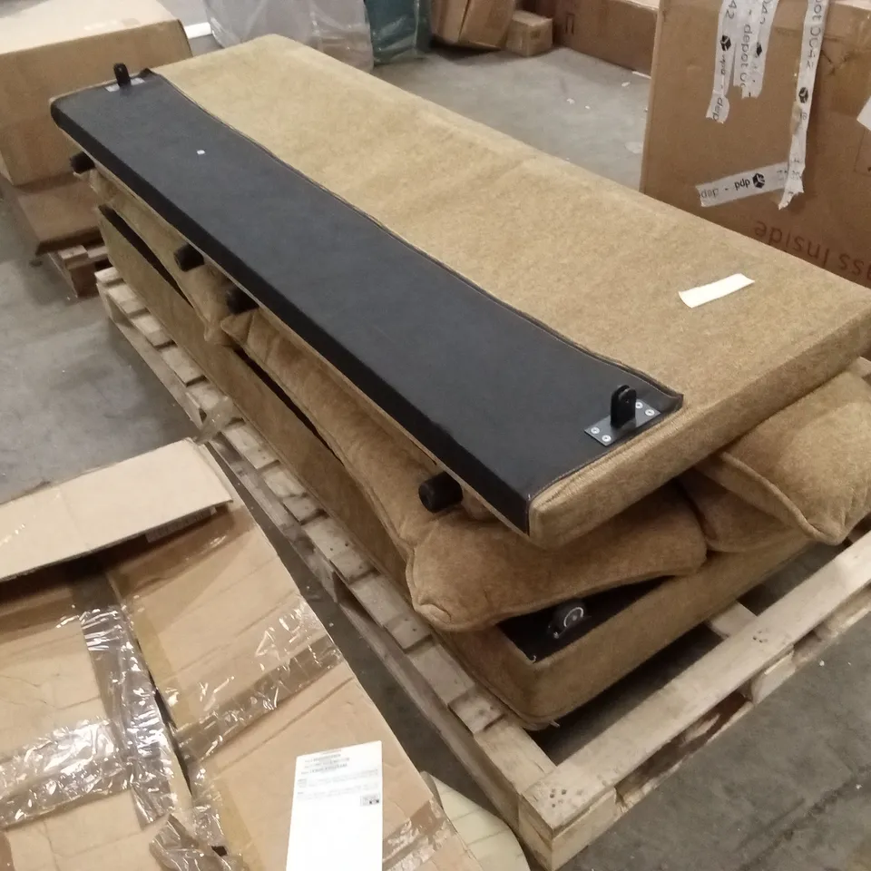 UNASSEMBLED 3 SEATER SOFA BED - OCHRE FABRIC