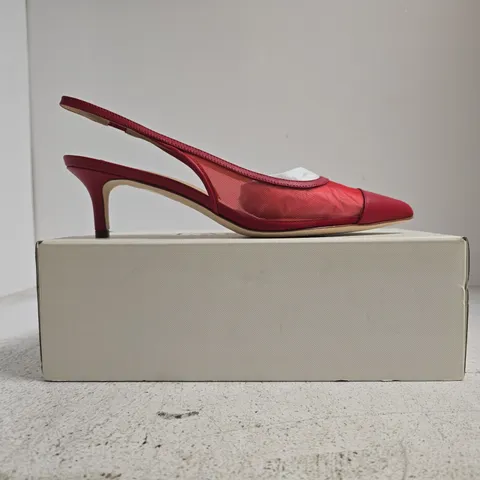 BOXED PAIR OF RALPH LAUREN POINTED TOE LOW STILETTO HEEL SLINGBACK SHOES IN RED SIZE 5.5