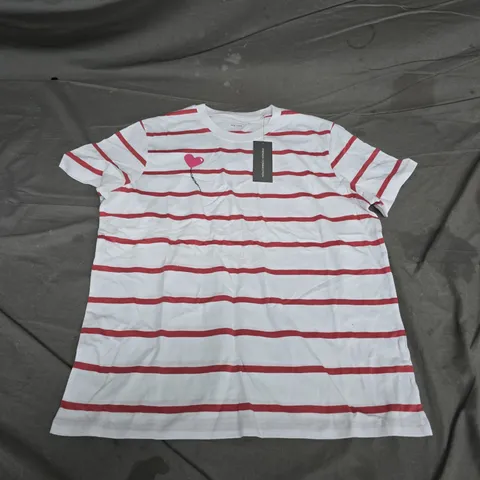 French Connection Balloon Stripe T-Shirt – White/Rose Kiss, Size L (Men)