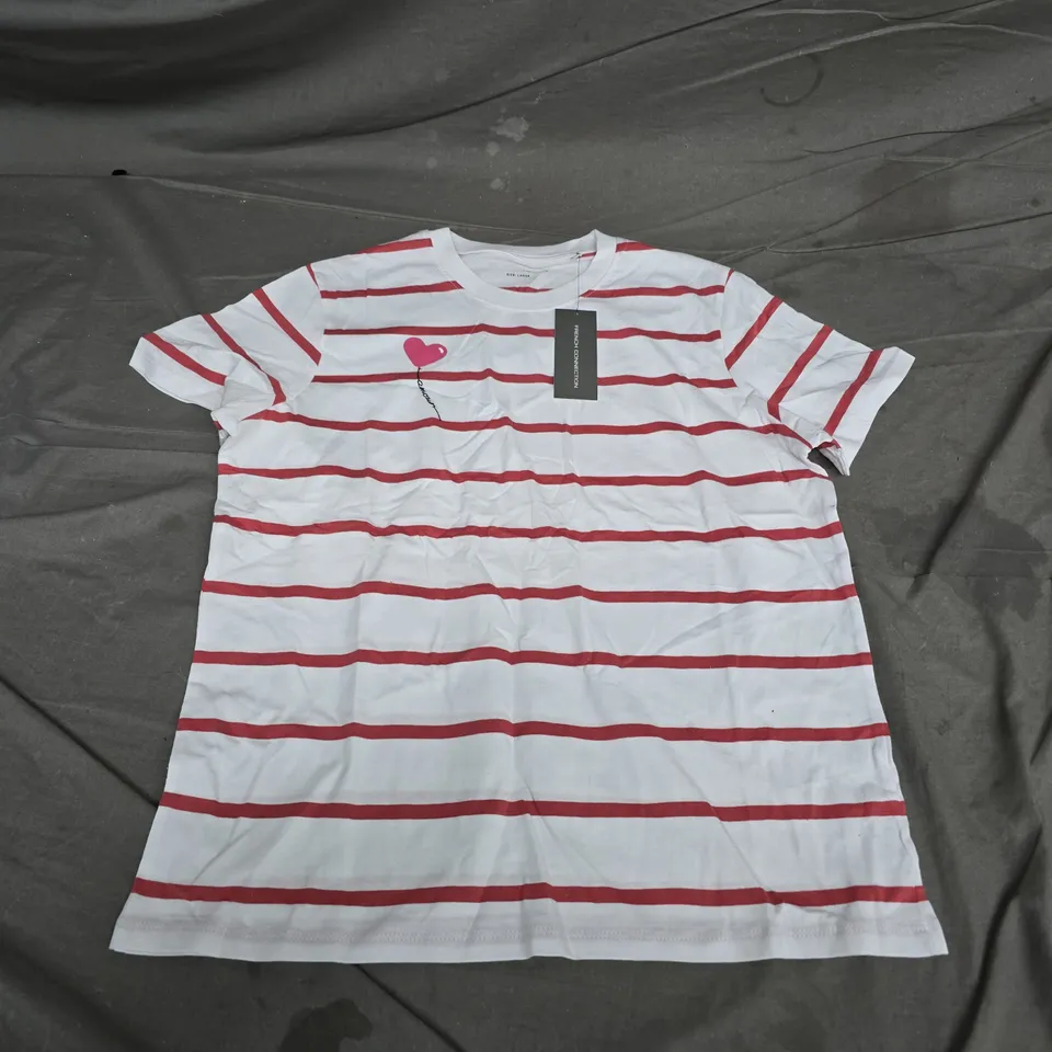French Connection Balloon Stripe T-Shirt – White/Rose Kiss, Size L (Men)