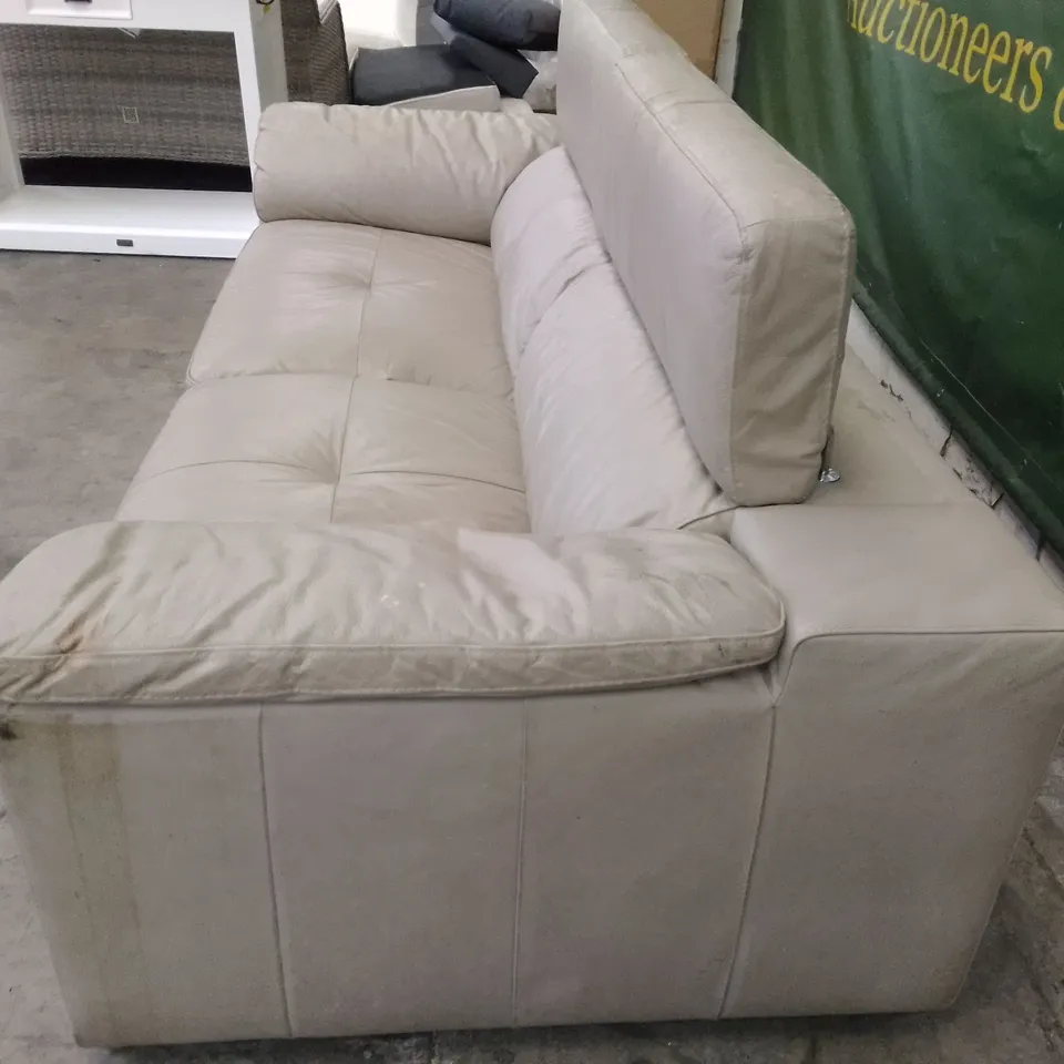 QUALITY DESIGNER 2.5 SEATER SOFA - LIGHT GREY LEATHER 