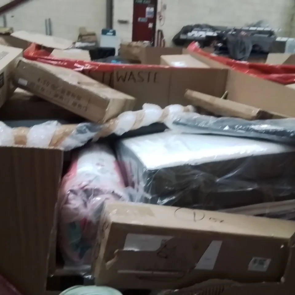 PALLET OF ASSORTED HOUSEHOLD GOODS AND PRODUCTS TO INCLUDE;COMPUTER DESK,DELL LAPTOP GYM MAT 