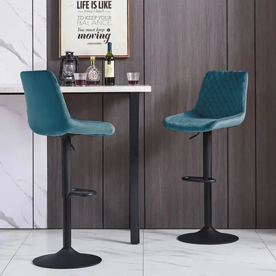 BOXED APOCH VELVET HEIGHT ADJUSTABLE BAR STOOLS