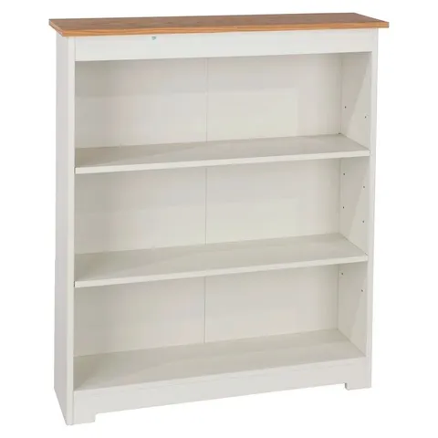BOXED SOFT WHITE PAINTED 3 SHELF LOW WIDE BOOKCASE