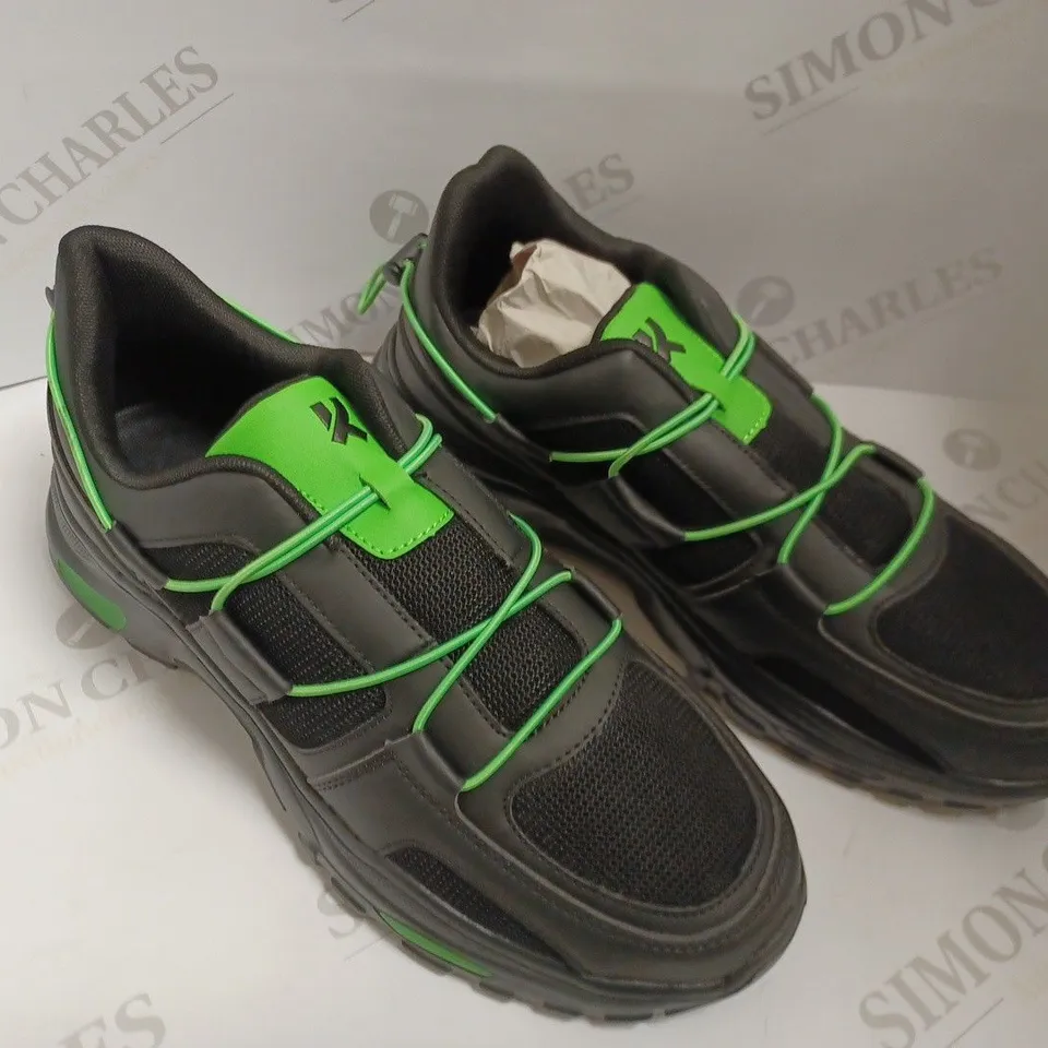 KOI VEGAN BLACK/GREEN TRAINERS - SIZE 10