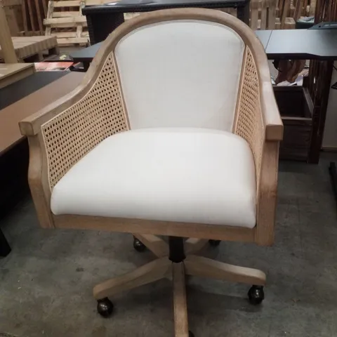 XAVER SWIVEL BARREL TASK CHAIR WITH RATTAN ARMS - IVORY 