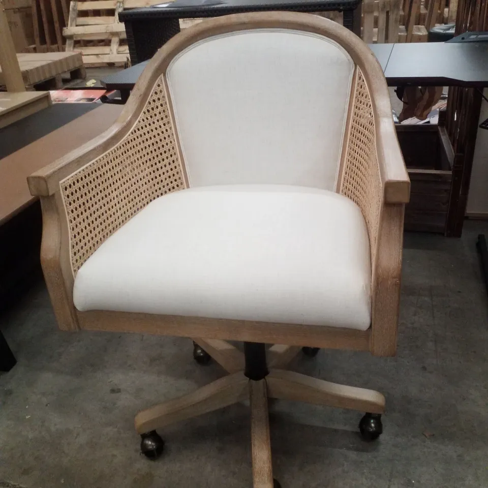XAVER SWIVEL BARREL TASK CHAIR WITH RATTAN ARMS - IVORY 