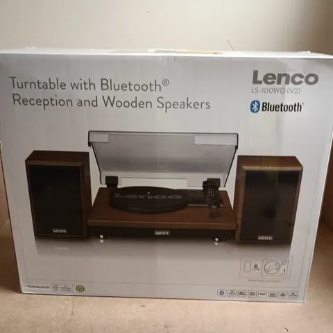 LENCO TURNTABLE WITH BLUETOOTH RECEPTION AND WOODEN SPEAKERS – BOXED