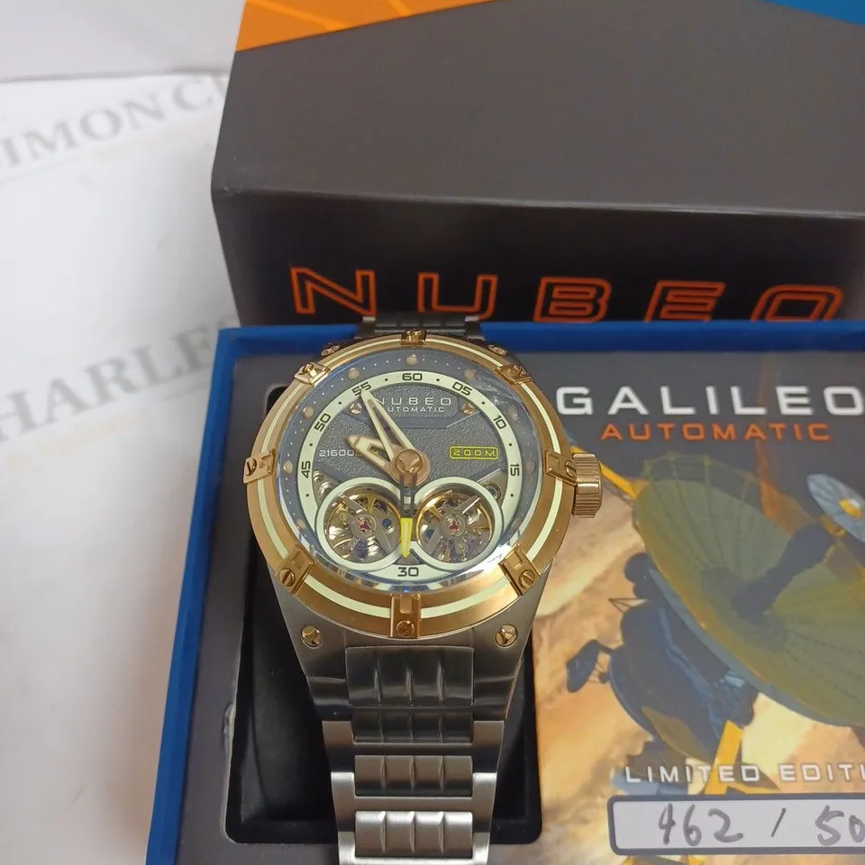 BOXED NUBEO GENTS GALLILEO LTD ED AUTOMATIC WATCH STAINLESS STEEL WITH NUSOUND AUDIO EAR BUDS