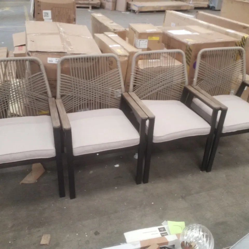 SET OF 4 KERRIE METAL RATTAN PATIO DINING CHAIRS WITH CUSHIONS 