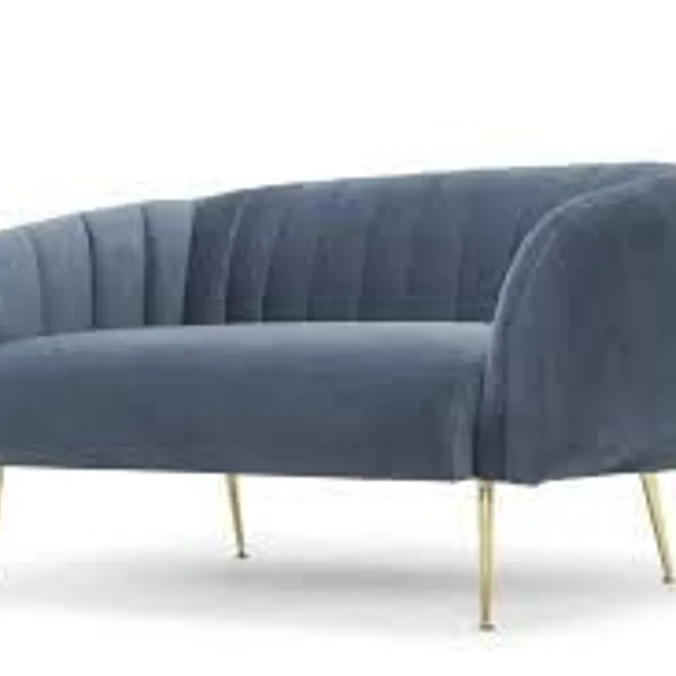 BRAND NEW BOXED GLAMORÖS STAX DUST BLUE TWO SEATER SOFA WITH GOLD LEGS (1 BOX)