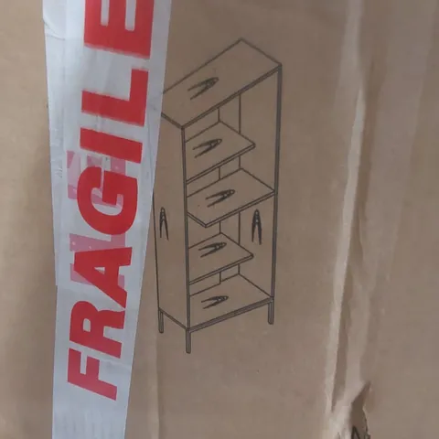 BOXED DANETTI REED TALL STORAGE UNIT - DARK WALNUT VENEER AND BLACK METAL SHELF (2 BOXES)