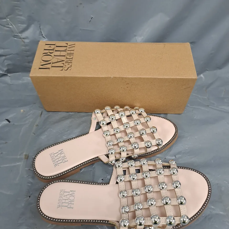 BOXED PAIR OF WHERE'S THAT FROM OPEN TOE SANDALS IN PINK/BROWN - 6