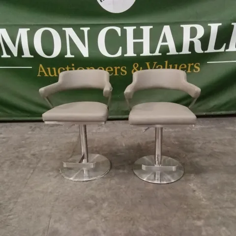 SET OF 2 FIRENZA TAUPE PU BAR STOOLS WITH STAINLESS STEEL BASE