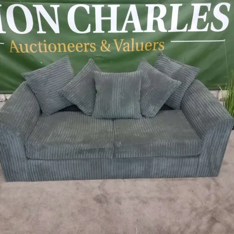 DESIGNER DUVERNAY GREY CORDED FABRIC THREE SEATER SOFA