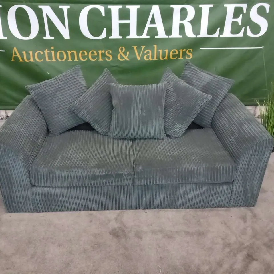 DESIGNER DUVERNAY GREY CORDED FABRIC THREE SEATER SOFA