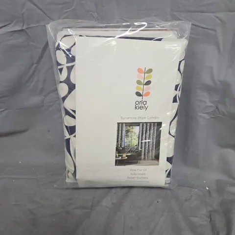 ORLA KIELY SYCAMORE STRIPE EYELET CURTAINS – SPACE BLUE, 46X90 (PAIR)