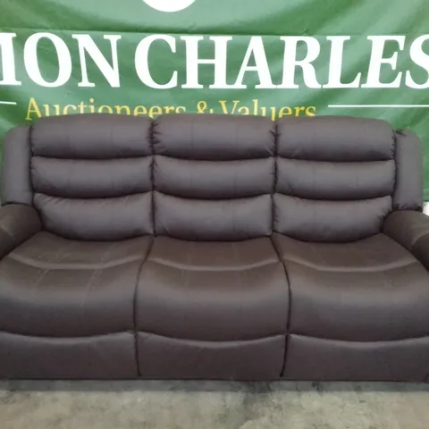 QUALITY DESIGNER STAMFORD 3 SEATER MANUAL RECLINER SOFA - DARK BROWN LEATHER