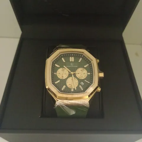 MENS LOUIS LACOMBE CHRONGRAPH WATCH – 3 SUB DIALS – GOLD COLOUR CASE – GREEN RUBBER STRAP – EST £375