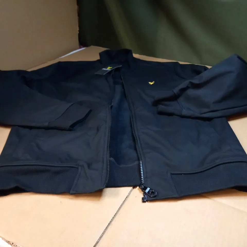 LYLE & SCOT JET BLACK ZIP THROUGH FUNNEL NECK SOFT SHELL JACKET - LARGE