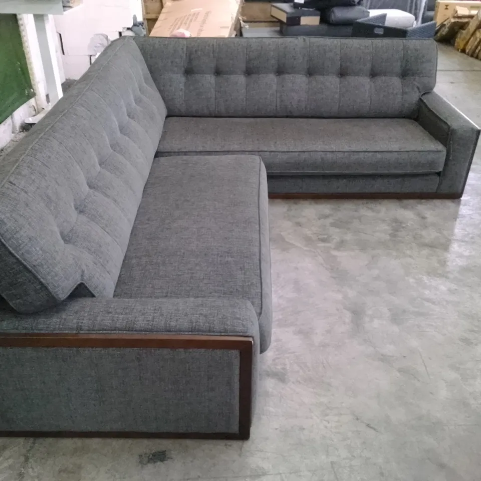 QUALITY DESIGNER G-PLAN VINTAGE 59 RR 2 PIECE CORNER SOFA - FLECK PEWTER FABRIC