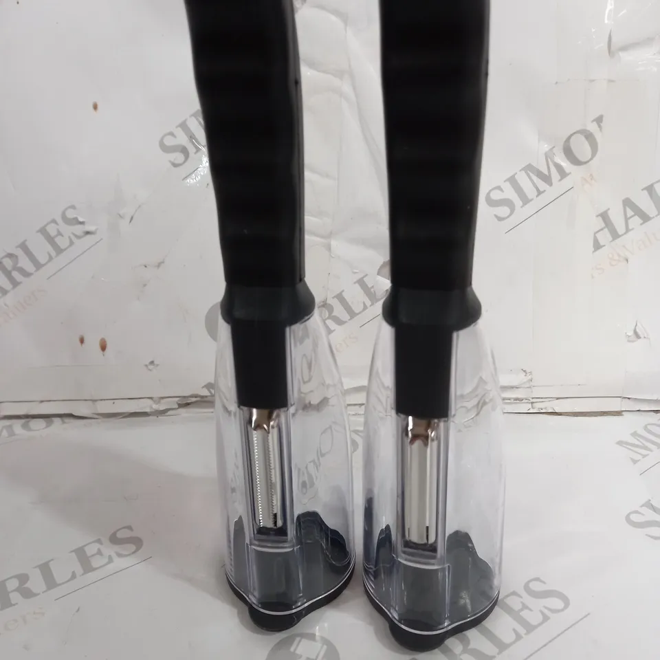 COOK'S ESSENSTIALS SET OF 2 HANDHELD PEELERS WITH CATCH BASIN