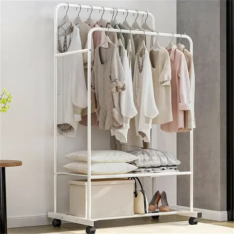 BOXED 80.5CM ROLLING CLOTHES RACK - WHITE (1 BOX)