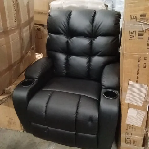 DESIGNER BLACK FAUX LEATHER MANUAL RECLINER CHAIR WITH CUP HOLDERS