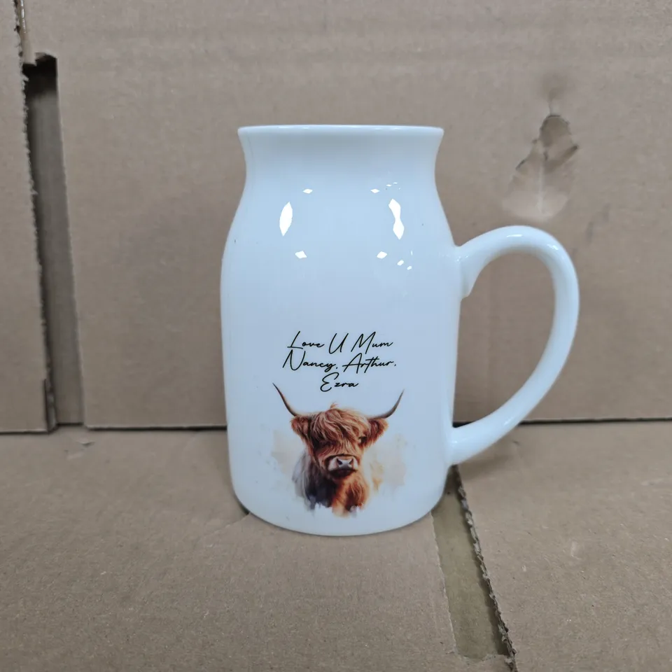 PERSONALISED HIGHLAND COW FLOWER JUG VASE