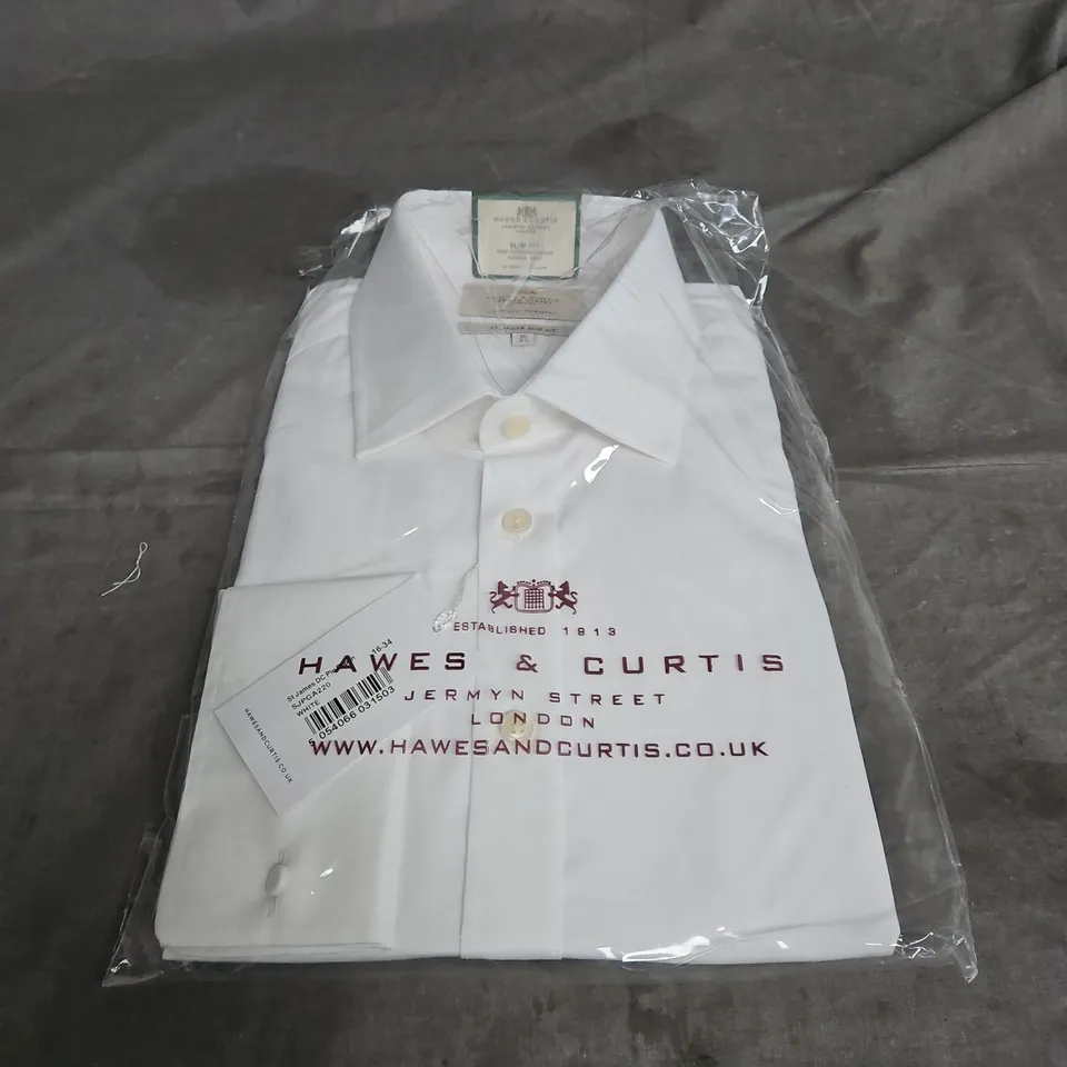 HAWES & CURTIS ST JAMES SLIM FIT SEMI CUTAWAY COLLAR DOUBLE CUFF SHIRT IN WHITE SIZE 16/34