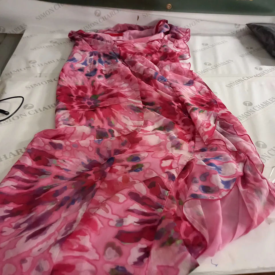 PINK/WHITE/BLUE FLOWERY DESIGN SLEEVELESS DRESS - LARGE