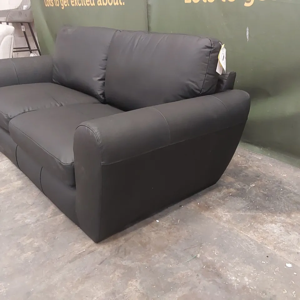 QUALITY DESIGNER SHAY 3-SEATER LEATHER SOFA - BLACK 