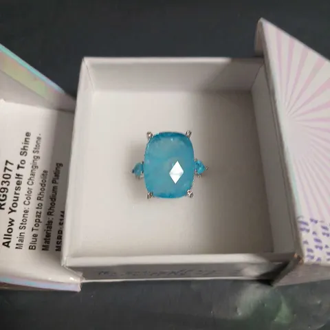 BOMB PARTY RG93077 ALLOW YOURSELF TO SHINE RING – COLOR CHANGING STONE (BLUE TOPAZ TO RHODOLITE), RHODIUM PLATING