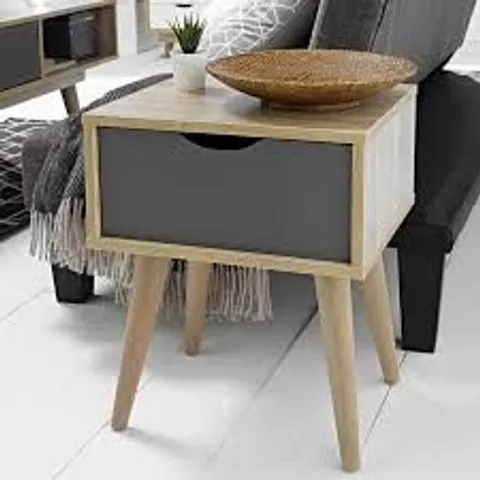 BOXED SCANDI OAK END TABLE DRAWER - OAK AND DARK GREY (1 BOX)