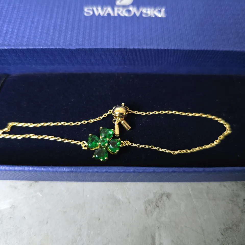 BOXED SWARVOSKI GREEN 4 LEAF CLOVER BANGLE 