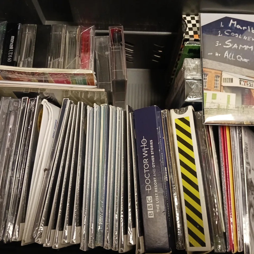 BOX OF APPROXIMATELY 22 ASSORTED CDS & CASSETTES TO INCLUDE NOW THATS WHAT I CALL 70S , R.E.M UP , ELTON JOHN EXTRA TRACK ETC