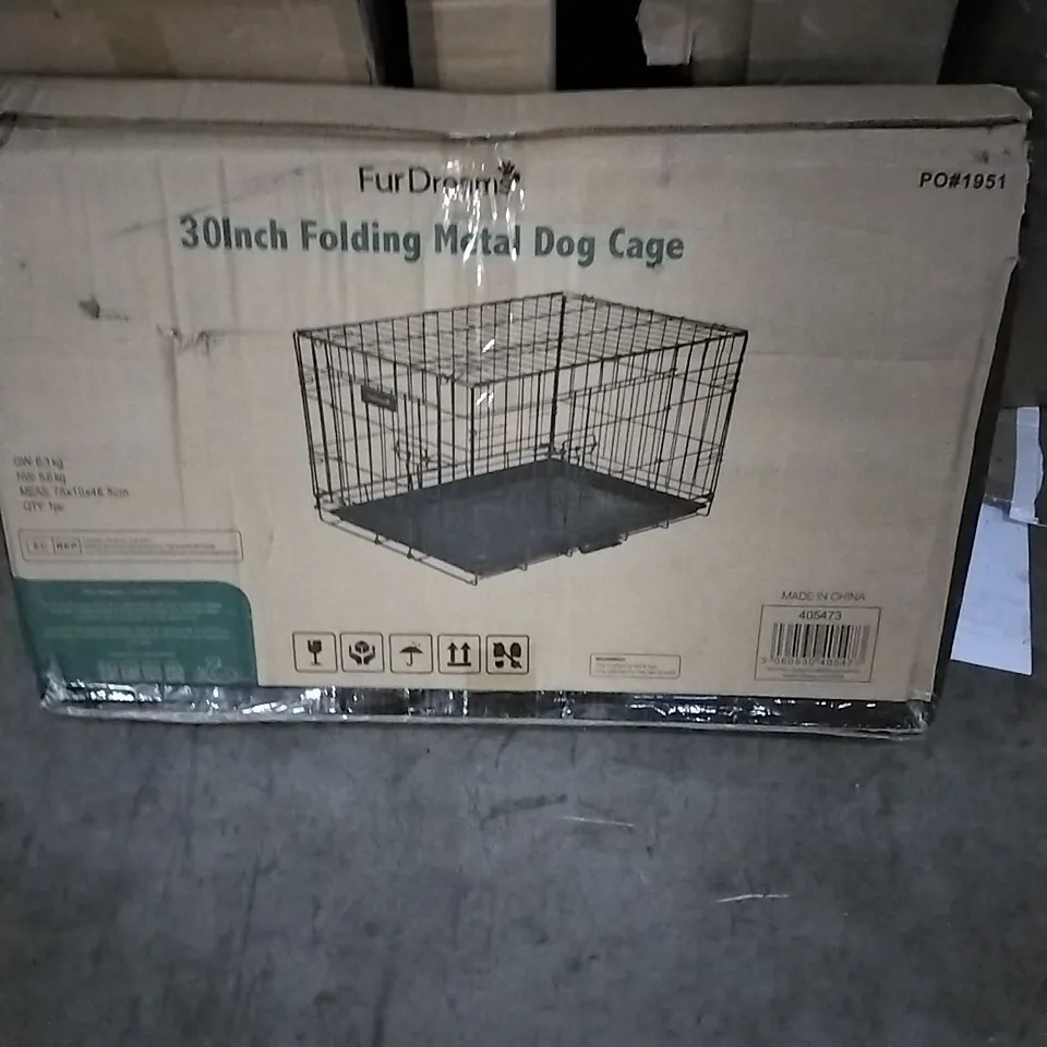 BOXED FURDREAMS 30INCH FOLDING METAL DOG CAGE 