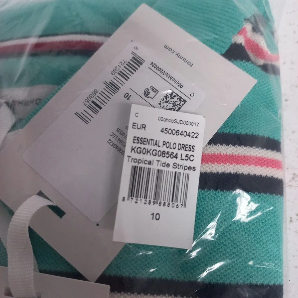 TOMMY FOR TOMORROW ESSENTIAL POLO DRESS – TROPICAL STRIPES (UK 10)