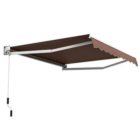 BOXED COSTWAY ALUMINUM PATIO SUN SHADE WITH CRANK HANDLE AND WATER-RESISTANT POLYESTER-BROWN